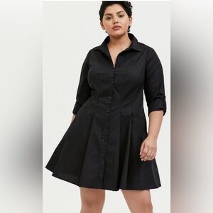 Black Poplin Button-Front Fit & Flare Shirt Dress Size 1
